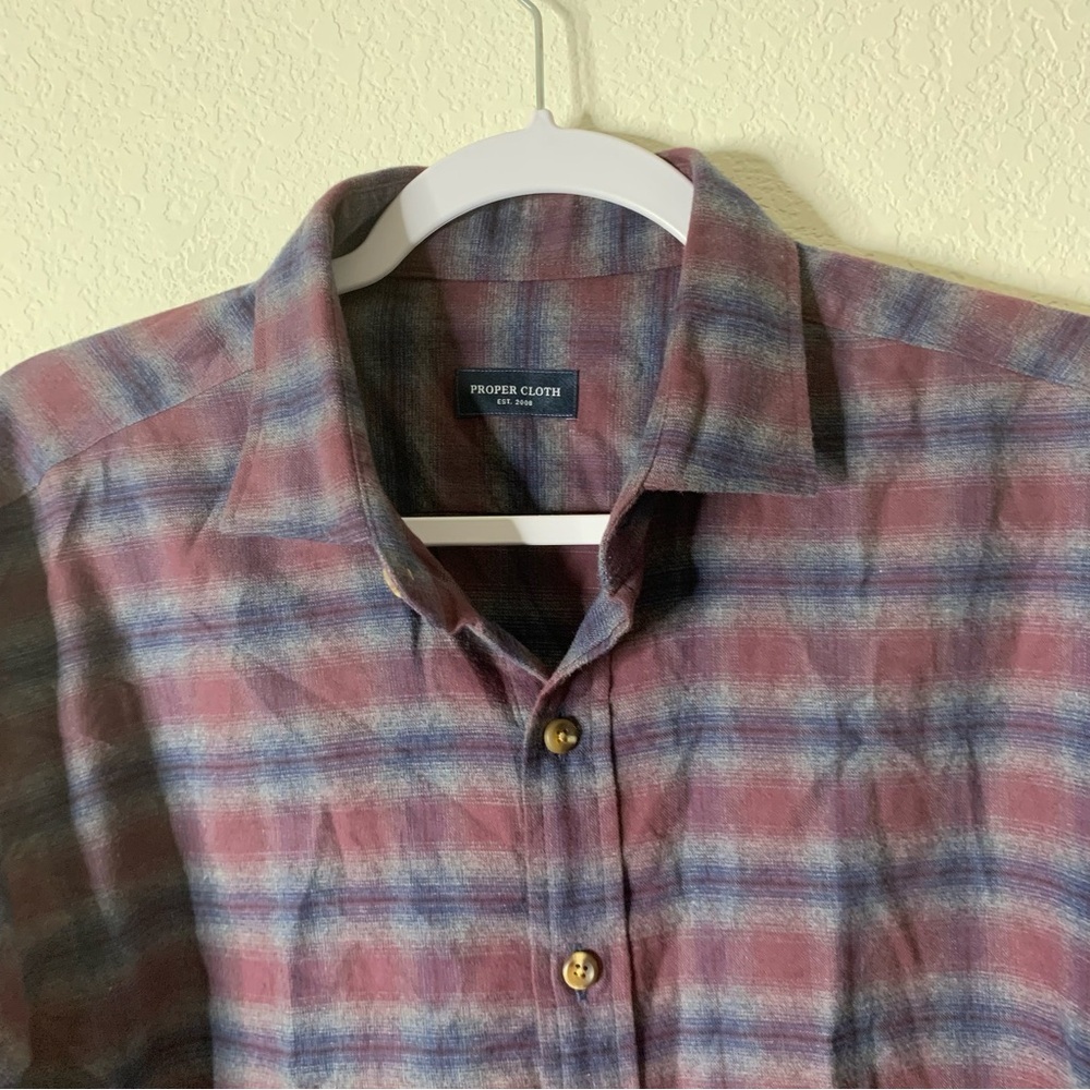 Proper cloth Mens Kent burgundy navy lightweight flannel shirt L - Picture 4 of 8
